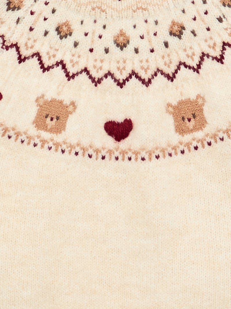 Camisola de jacquard de Natal em malha grossa Bege - Kiabi