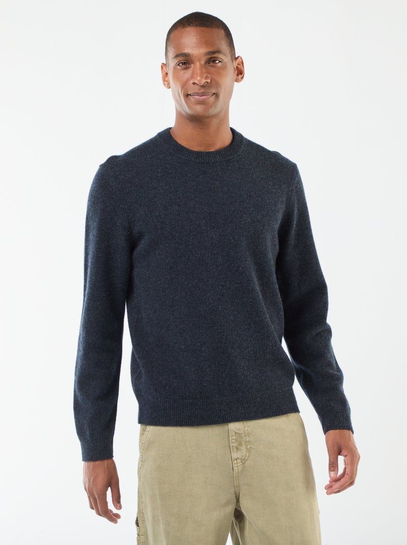 Camisola de lã com gola redonda Azul - Kiabi