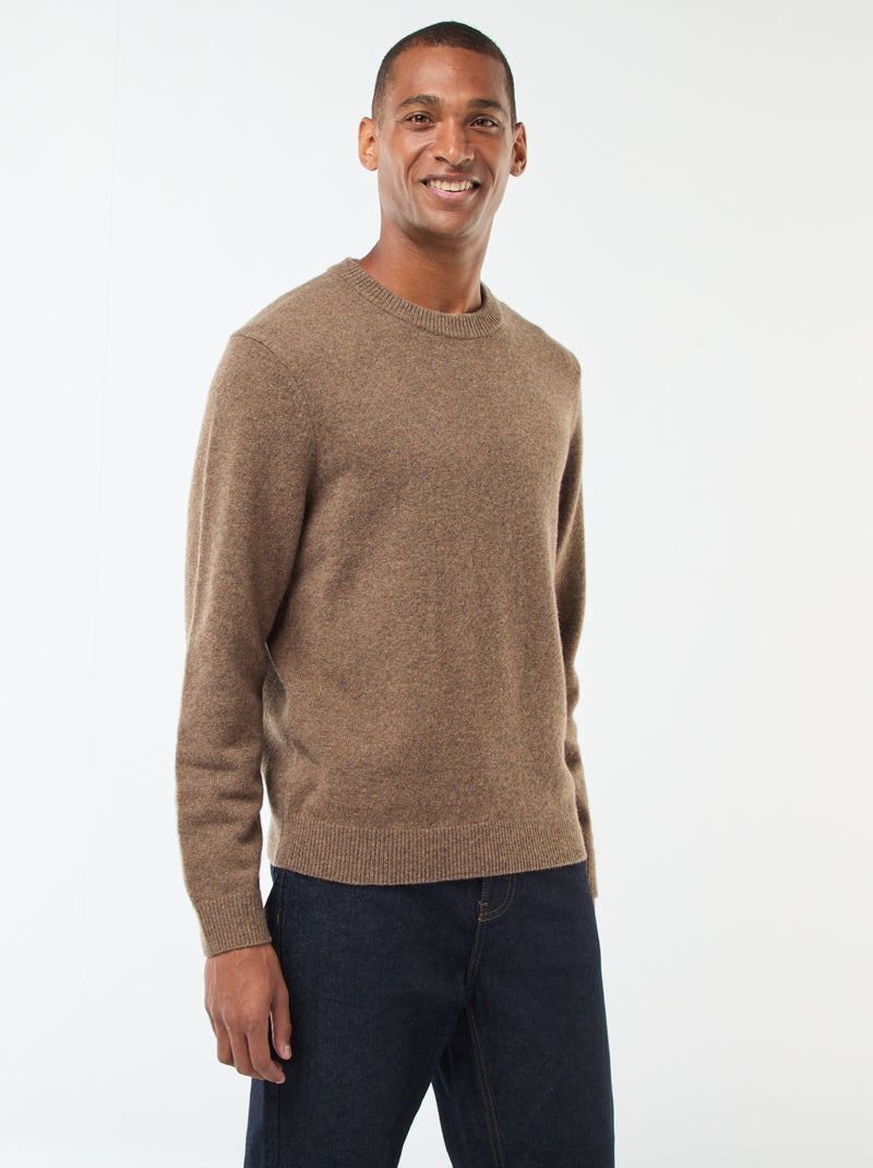 Camisola de lã com gola redonda Bege - Kiabi
