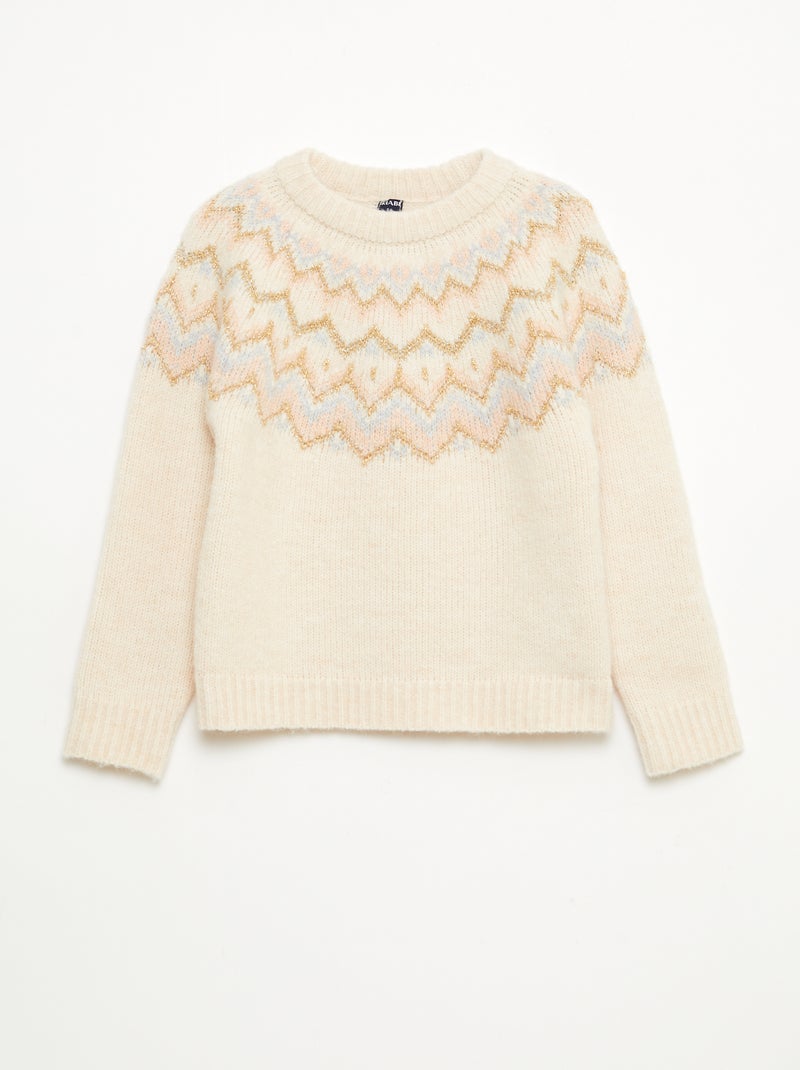 Camisola de lã com padrão jacquard Bege - Kiabi