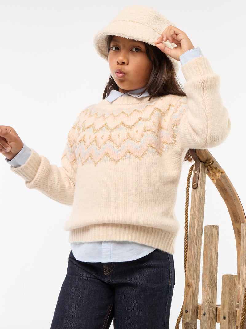 Camisola de lã com padrão jacquard Bege - Kiabi