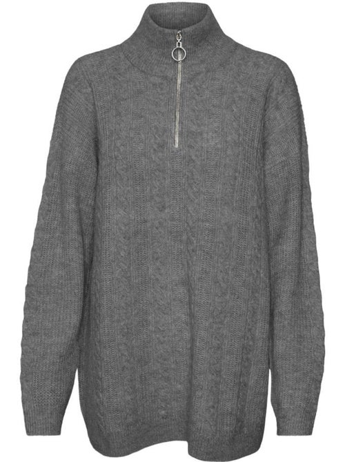 Camisola de Malha 1/4 Fecho Mulher Vero Moda Mili Bege - Kiabi