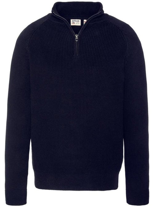 Camisola de malha 1/4 fecho para homem schott plali azul-marinho - Kiabi