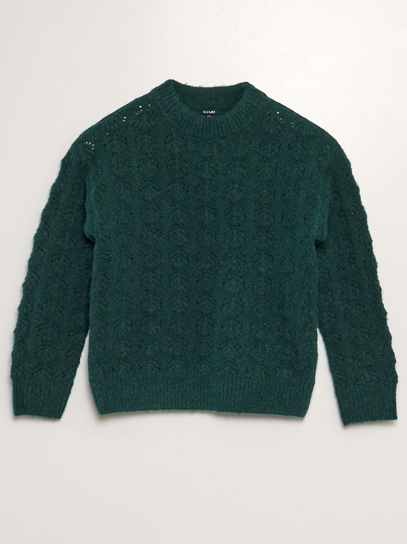 Camisola de malha aberta com gola redonda VERDE - Kiabi