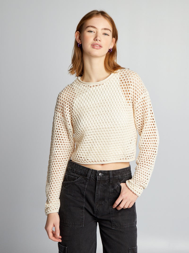 Camisola de malha ajurada BEGE - Kiabi