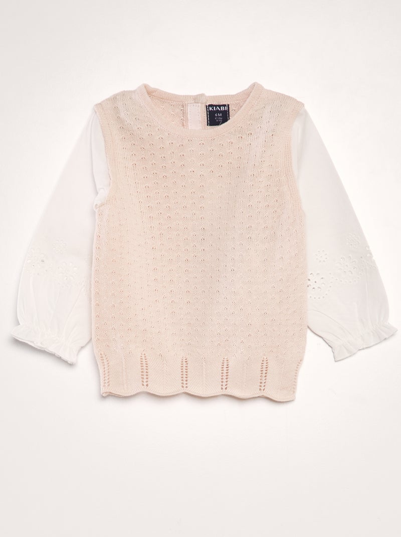 Camisola de malha ajurada de efeito 2 em 1 ROSA - Kiabi