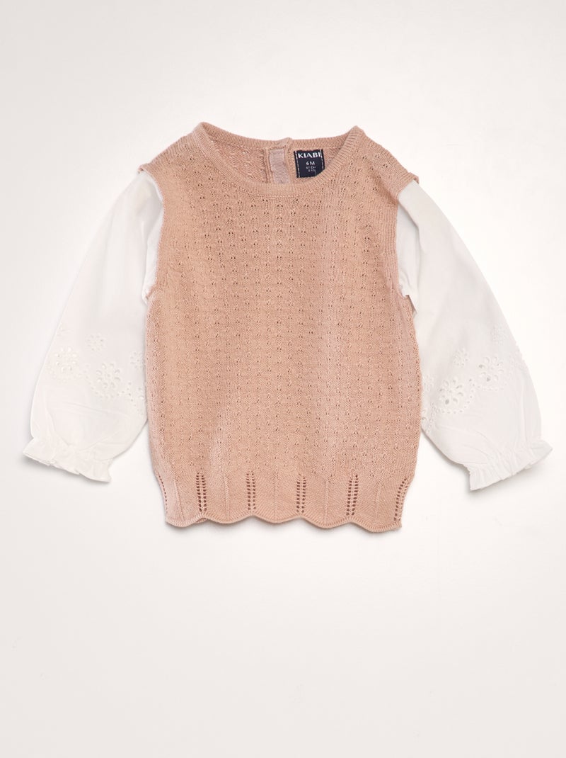 Camisola de malha ajurada de efeito 2 em 1 ROSA - Kiabi