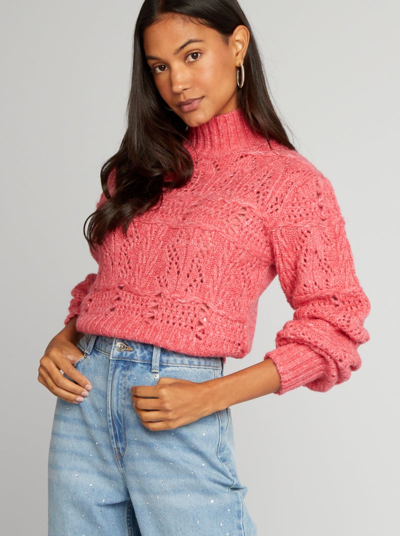 Camisola de malha ajurada de gola alta ROSA - Kiabi
