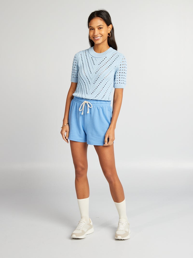 Camisola de malha ajurada de manga curta AZUL - Kiabi