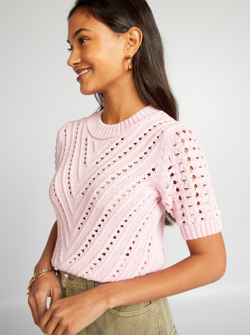 Camisola de malha ajurada de manga curta ROSA - Kiabi