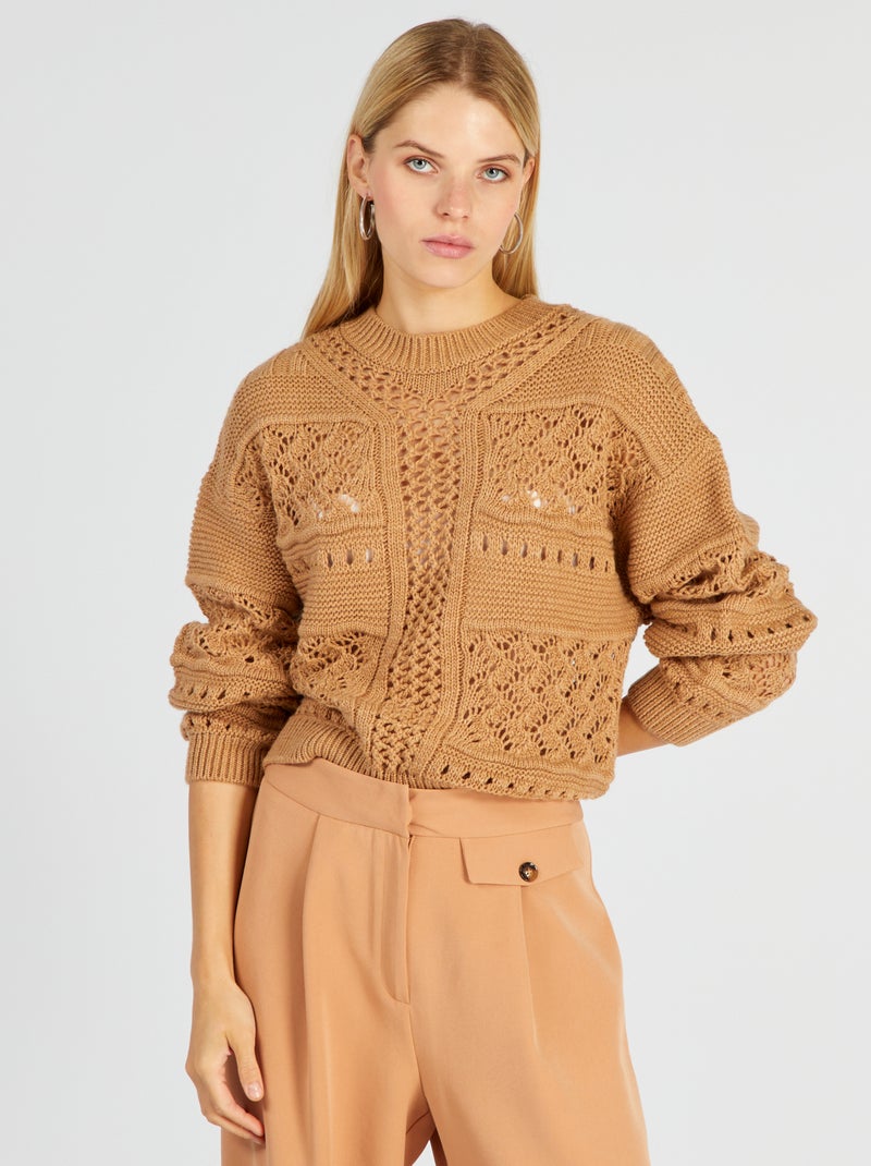 Camisola de malha ajurada MARROM - Kiabi