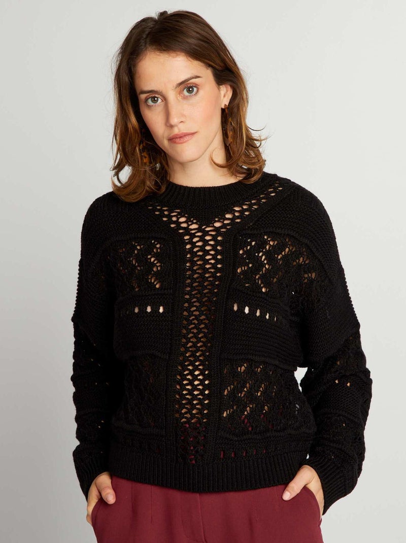 Camisola de malha ajurada Preto - Kiabi