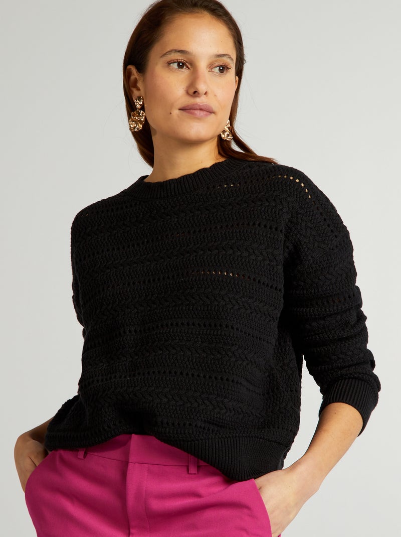 Camisola de malha ajurada Preto - Kiabi