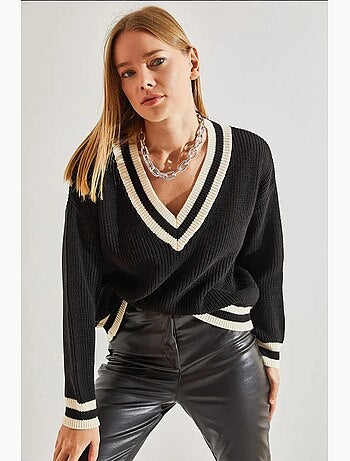 Camisola de malha às riscas com decote em v lucci