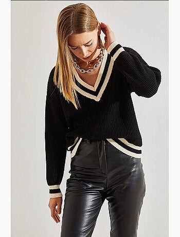 Camisola de malha às riscas com decote em v lucci