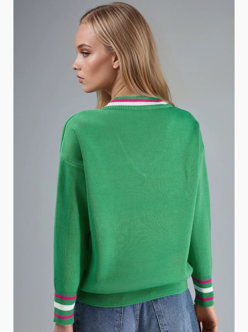 Camisola de malha às riscas com decote em v my fashion Verde - Kiabi