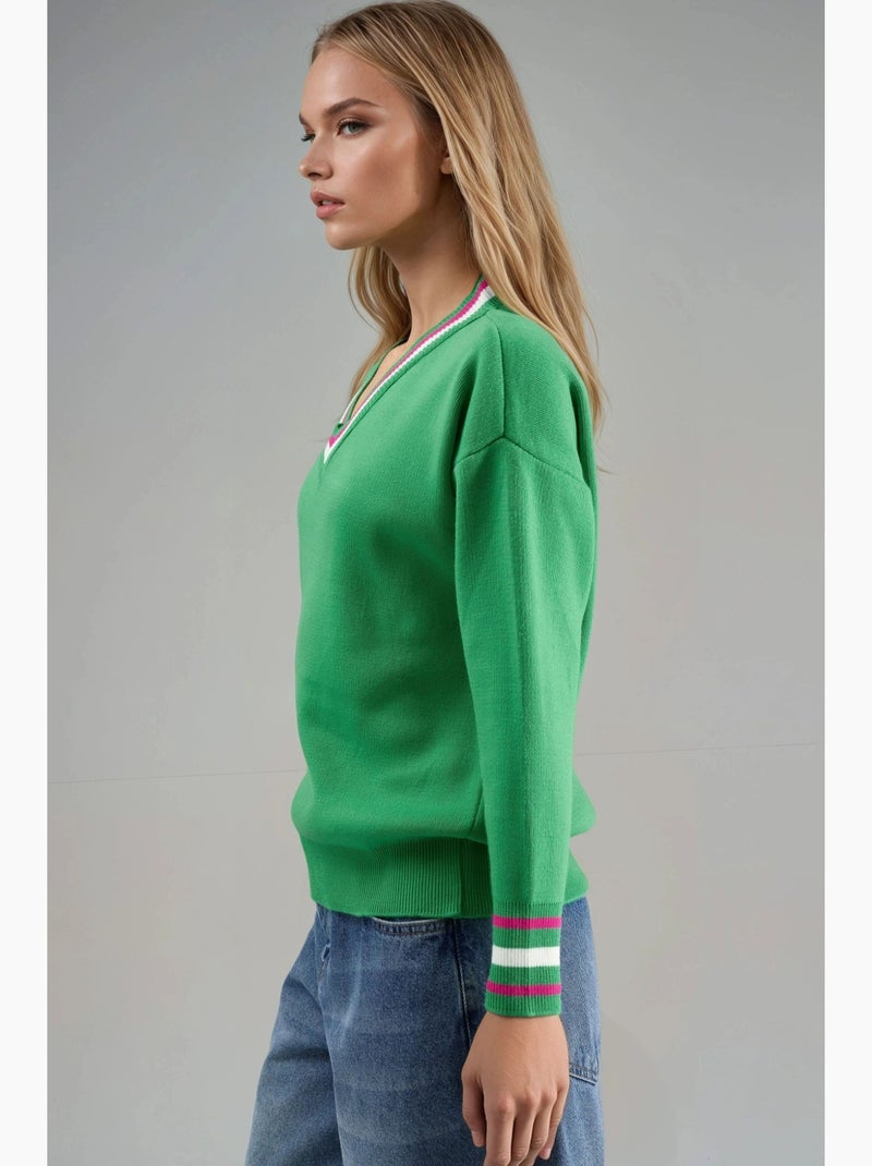 Camisola de malha às riscas com decote em v my fashion Verde - Kiabi