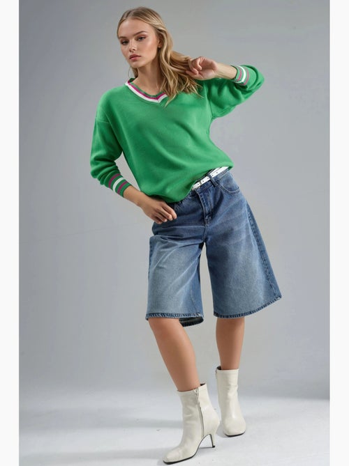 Camisola de malha às riscas com decote em v my fashion - Kiabi