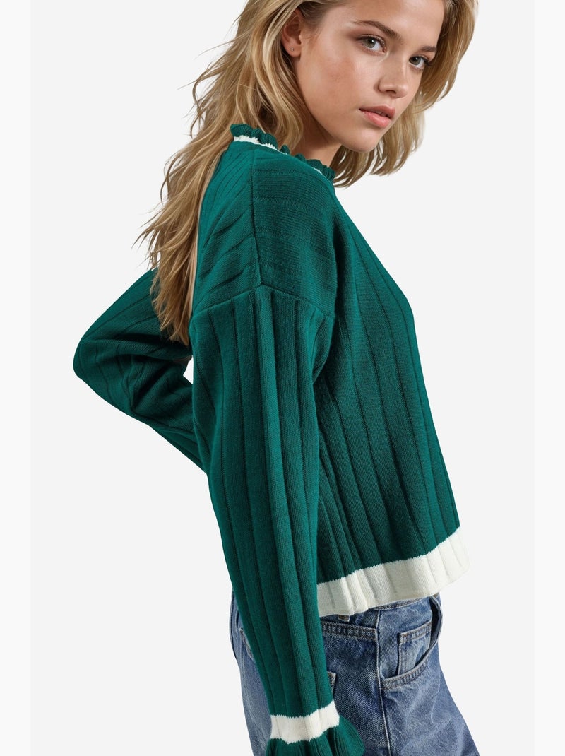 Camisola de malha às riscas com decote redondo my fashion Verde esmeralda - Kiabi