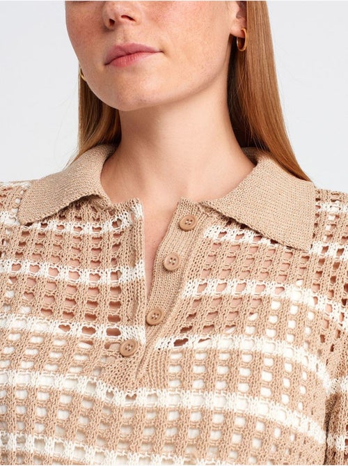 Camisola de malha às riscas com gola polo e botões - Kiabi Camisola de malha às riscas com gola polo e botões - Kiabi