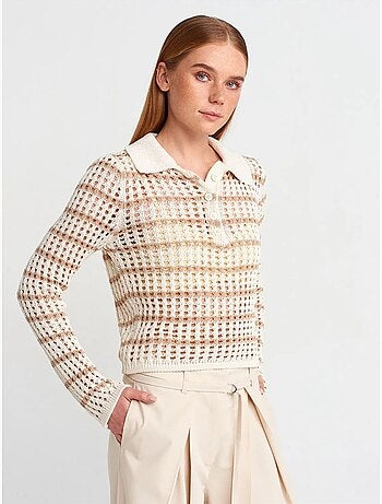Camisola de malha às riscas com gola polo e botões dilvin