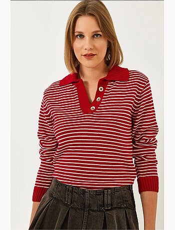 Camisola de malha às riscas com gola polo e detalhe de botões lucci