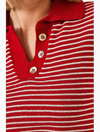 Camisola de malha às riscas com gola polo e detalhe de botões lucci