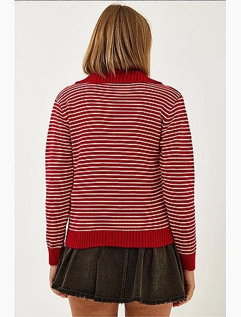 Camisola de malha às riscas com gola polo e detalhe de botões lucci
