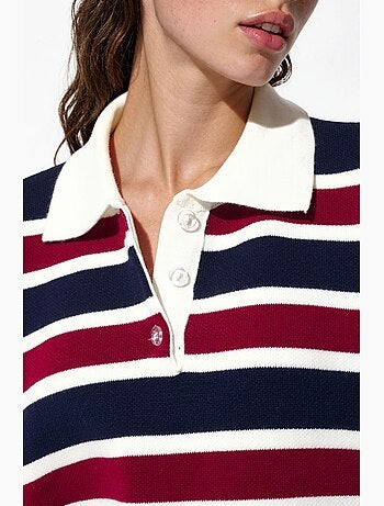 Camisola de malha às riscas com gola polo hiccup