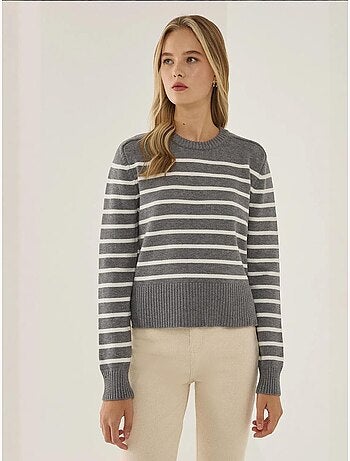 Camisola de malha às riscas com gola redonda hiccup
