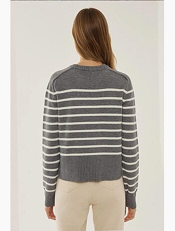 Camisola de malha às riscas com gola redonda hiccup