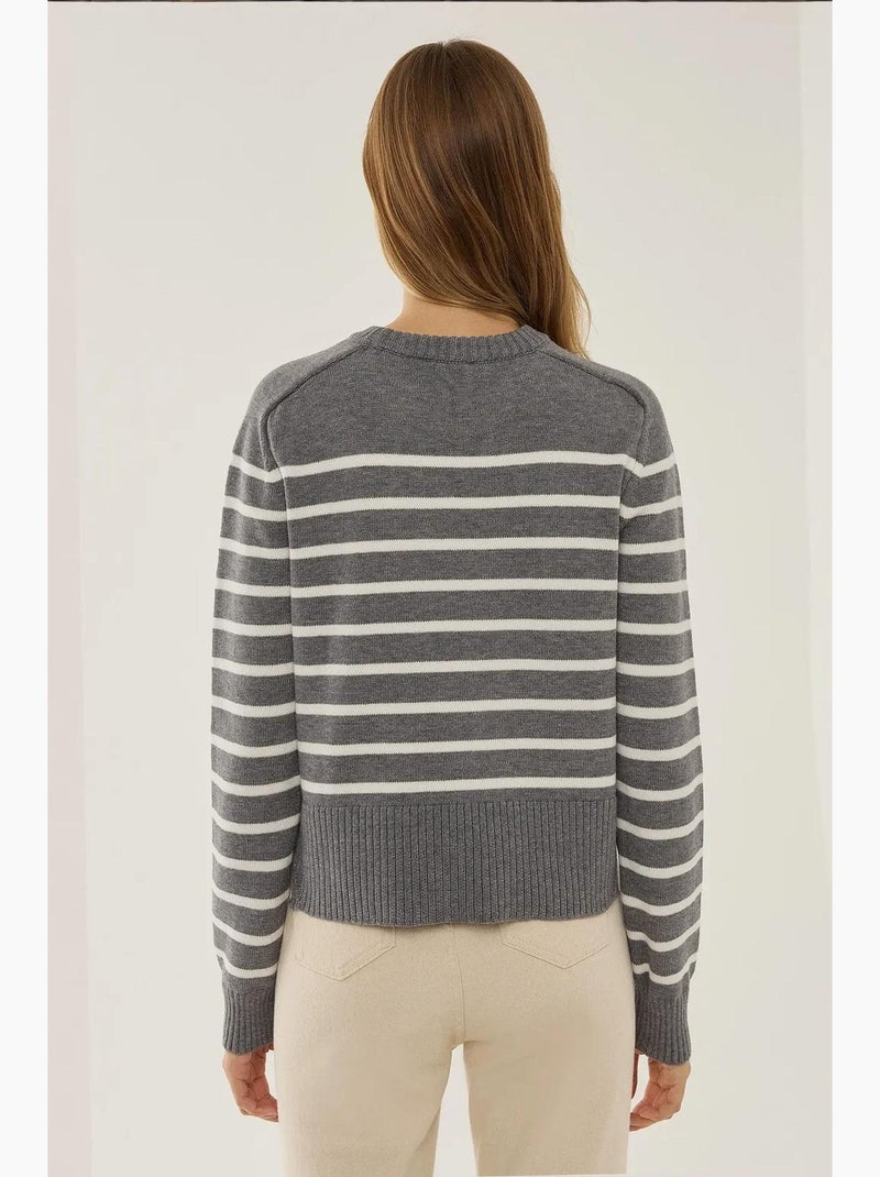 Camisola de malha às riscas com gola redonda hiccup Cinza - Kiabi