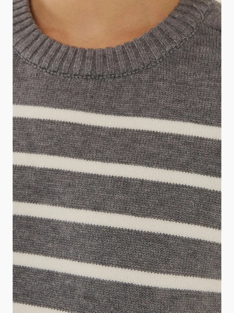 Camisola de malha às riscas com gola redonda hiccup Cinza - Kiabi
