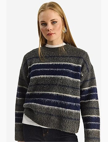 Camisola de malha às riscas com gola redonda lucci
