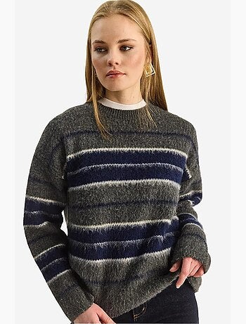 Camisola de malha às riscas com gola redonda lucci