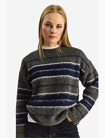 Camisola de malha às riscas com gola redonda lucci