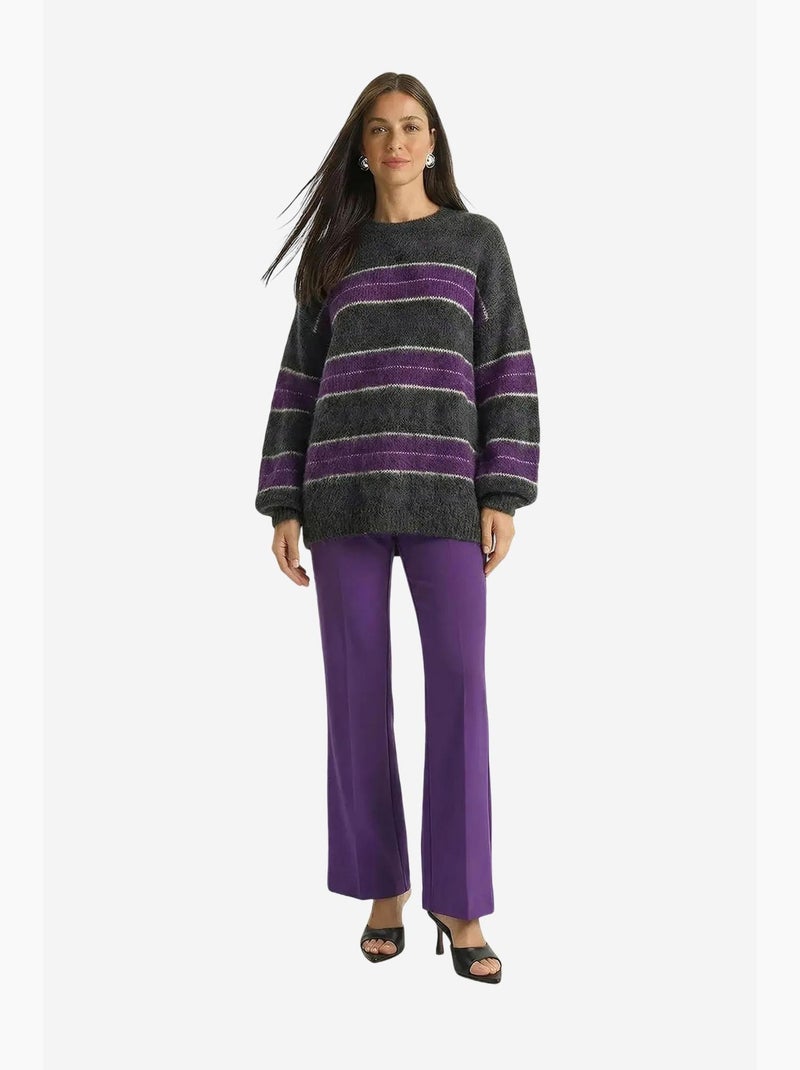 Camisola de malha às riscas com gola redonda lucci Roxo - Kiabi