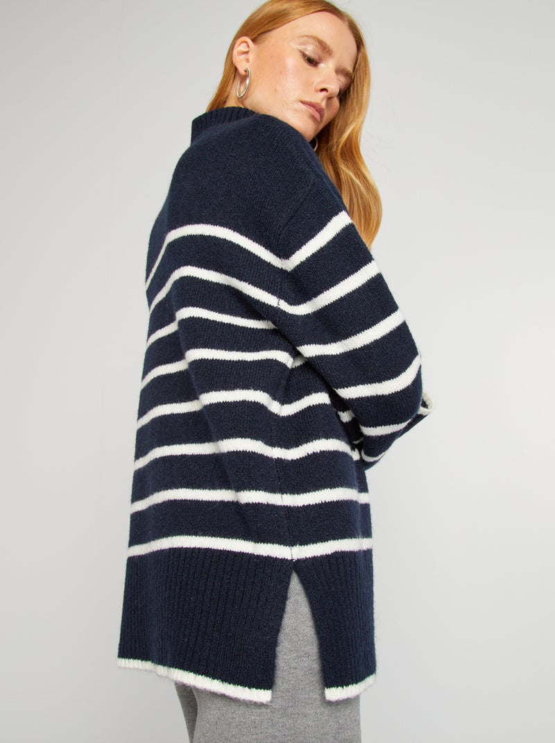 Camisola de malha às riscas com gola subida AZUL - Kiabi