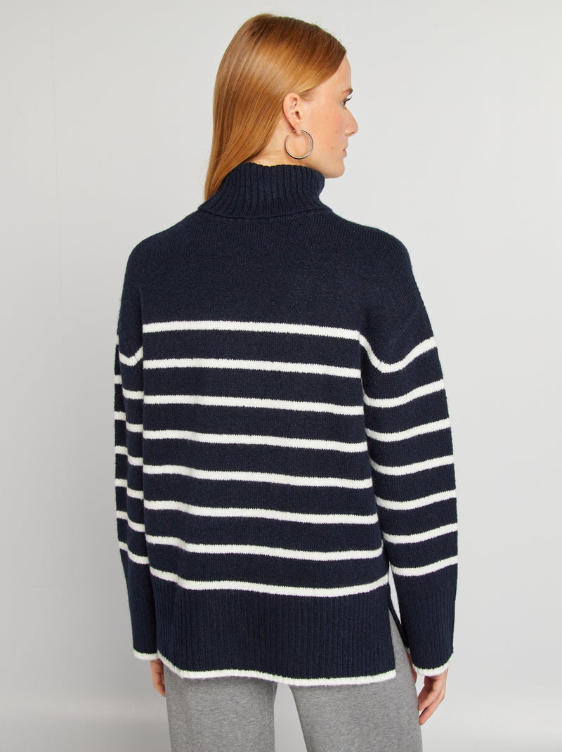 Camisola de malha às riscas com gola subida AZUL - Kiabi