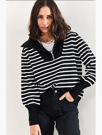 Camisola de malha as riscas com meio fecho lucci