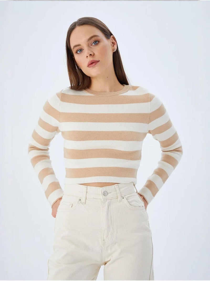 Camisola de malha às riscas mixray Greige - Kiabi