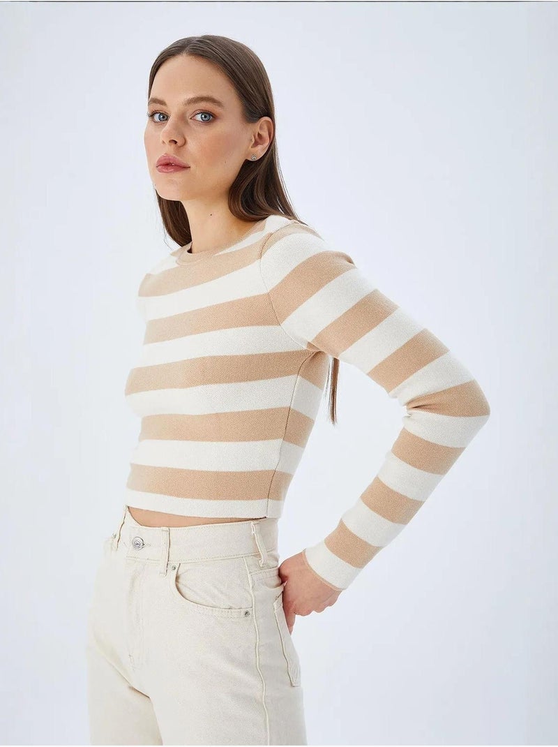 Camisola de malha às riscas mixray Greige - Kiabi