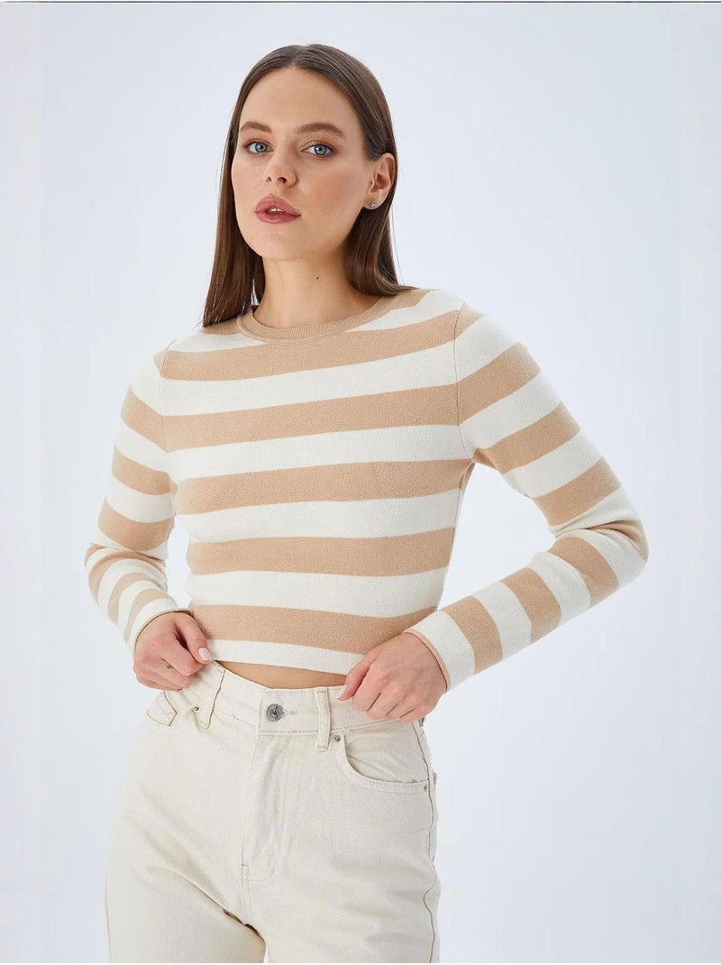 Camisola de malha às riscas mixray Greige - Kiabi