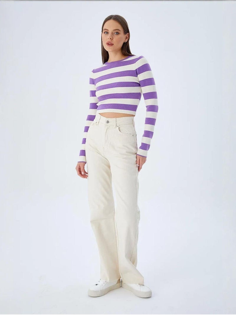 Camisola de malha às riscas mixray Lavanda - Kiabi