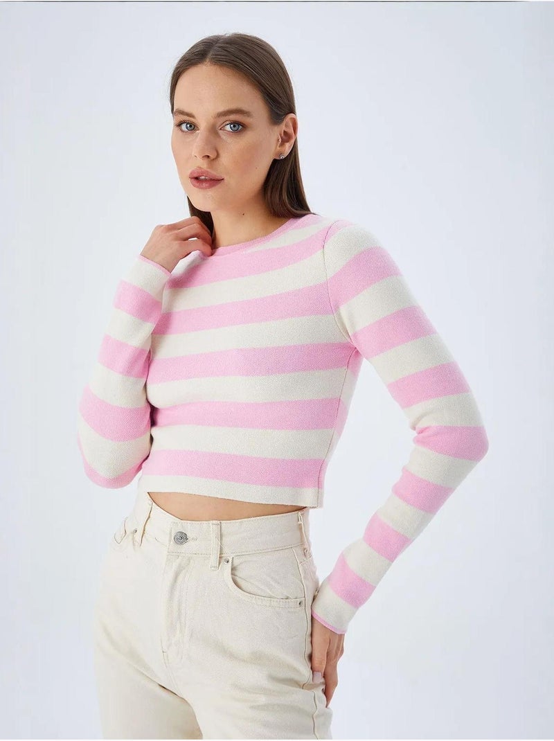 Camisola de malha às riscas mixray Rosa-pálido - Kiabi