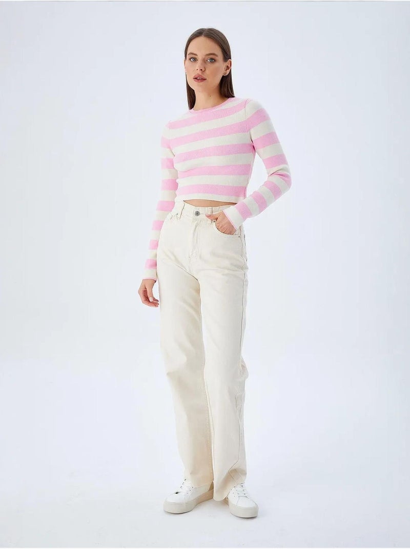 Camisola de malha às riscas mixray Rosa-pálido - Kiabi