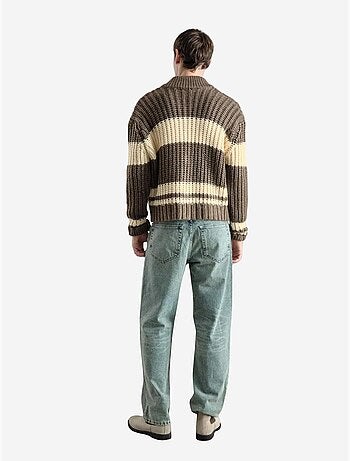 Camisola de malha às riscas regular fit com gola com fecho giesto