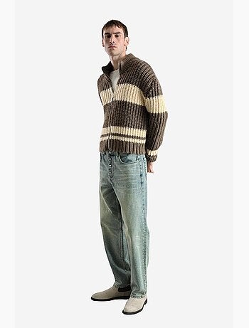 Camisola de malha às riscas regular fit com gola com fecho giesto
