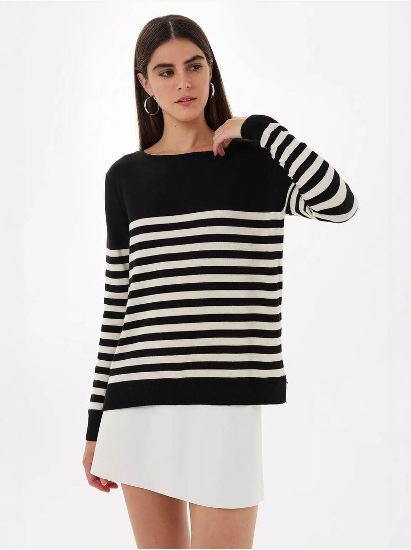 Camisola de malha básica listrada Preto - Kiabi