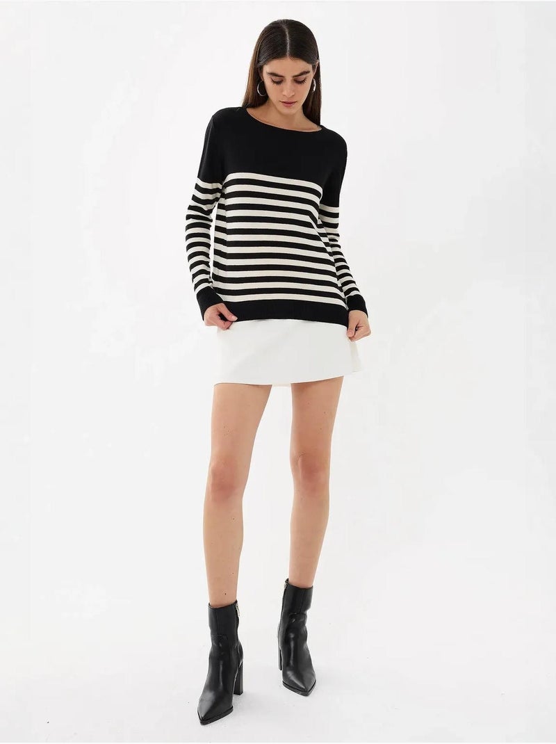 Camisola de malha básica listrada Preto - Kiabi